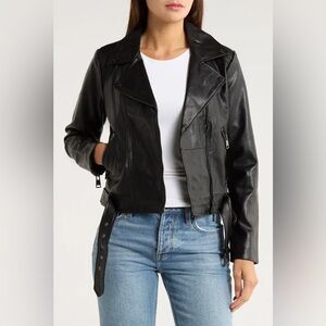 Elodie Black Leather Moto Jacket